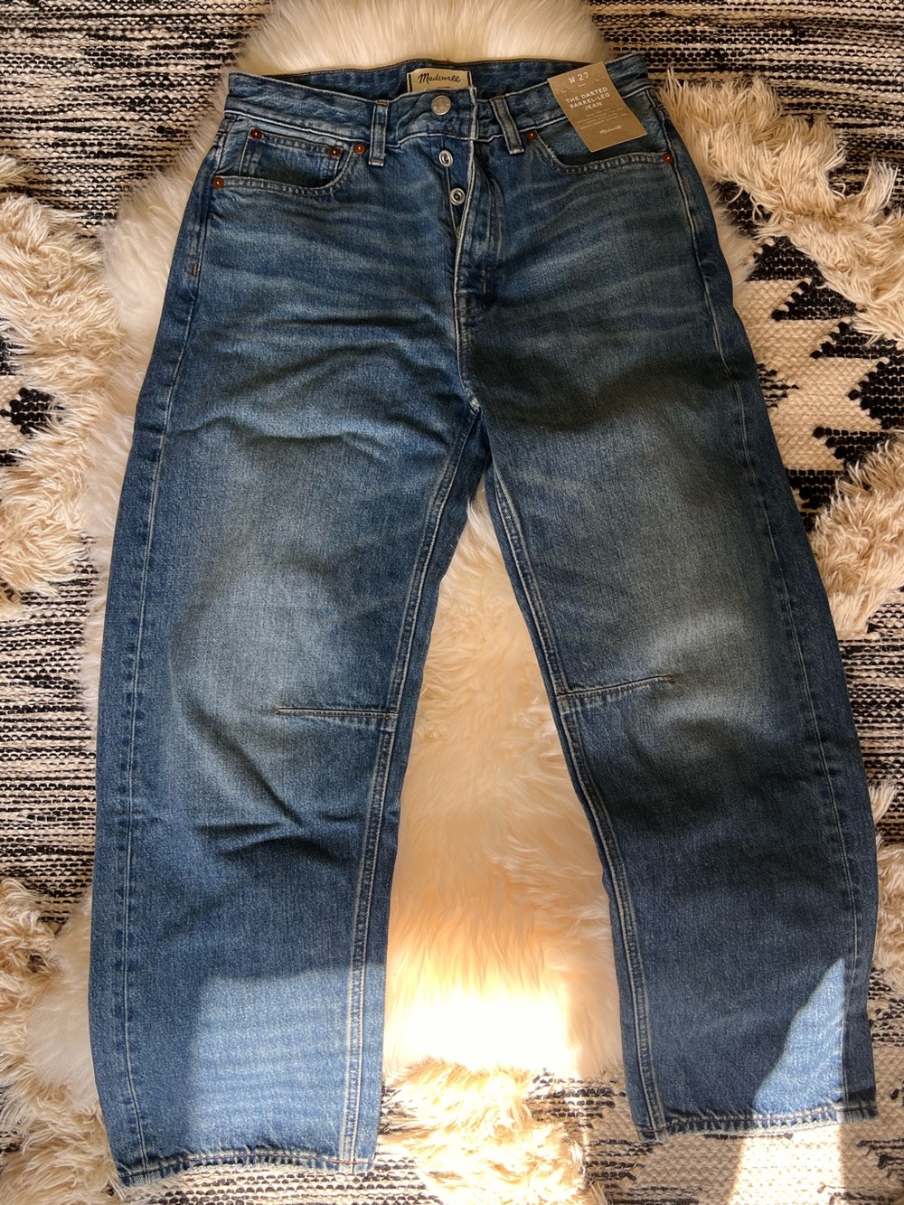Madewell Women’s Darted Barrel Leg Blue Jeans